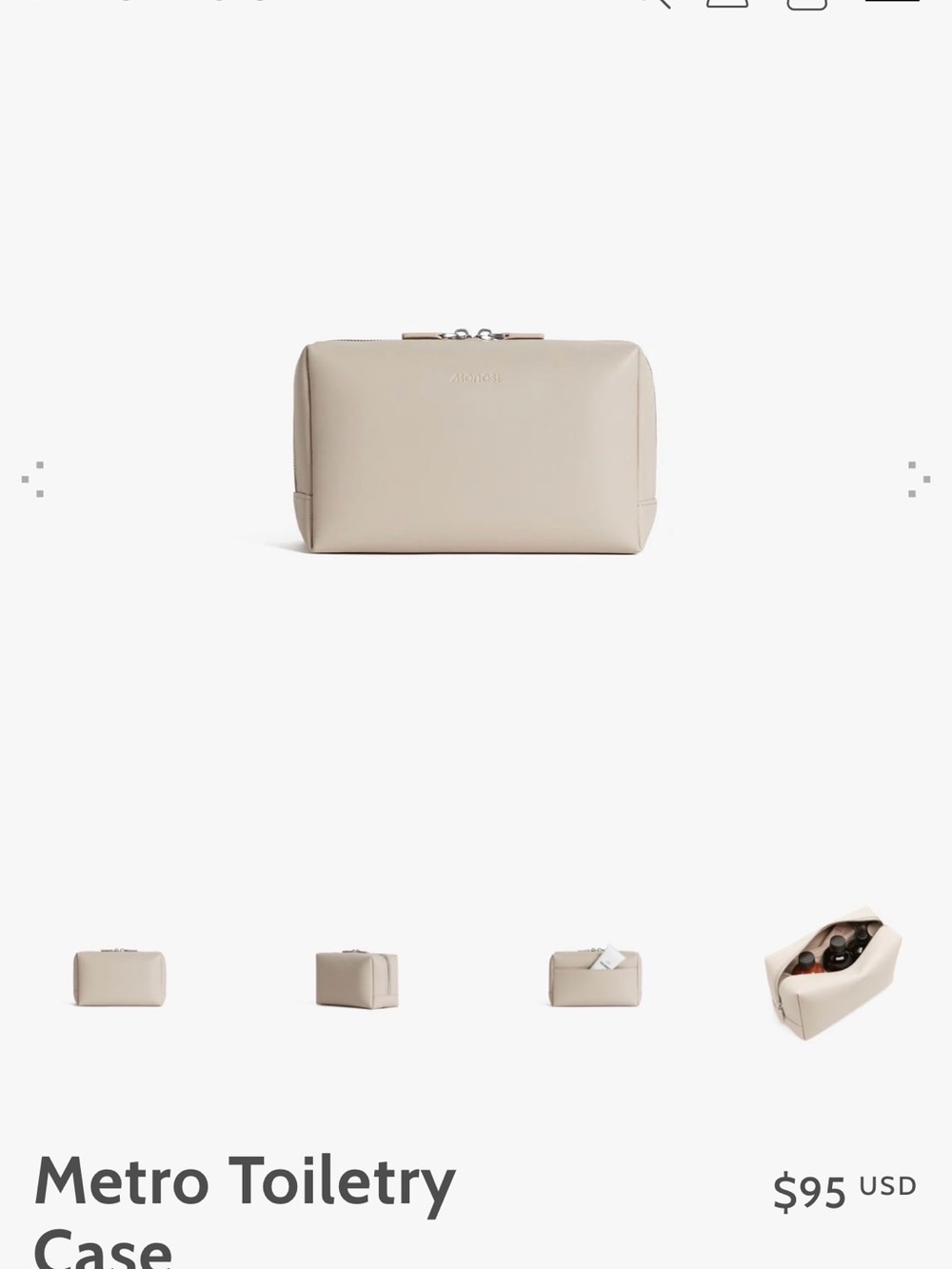 Monos Metro Toiletry Case Large Ivory Vegan Leather Travel Bag